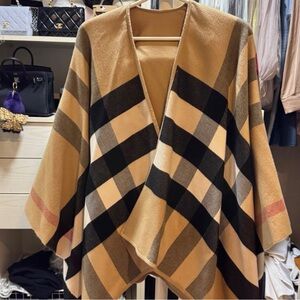 Burberry Camel and Black Checkered Poncho